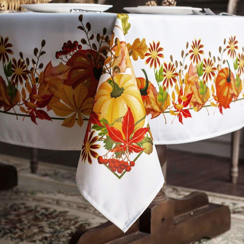 ARTABLE Rectangle Fall Tablecloth Printed Vintage Floral Table Cloth for Autumn Harvest Picnic Outdoor Home Holiday Long Dining Kitchen (Pumpkin, 60 x 120 Inch) Pumpkin 60 x 120 Inch