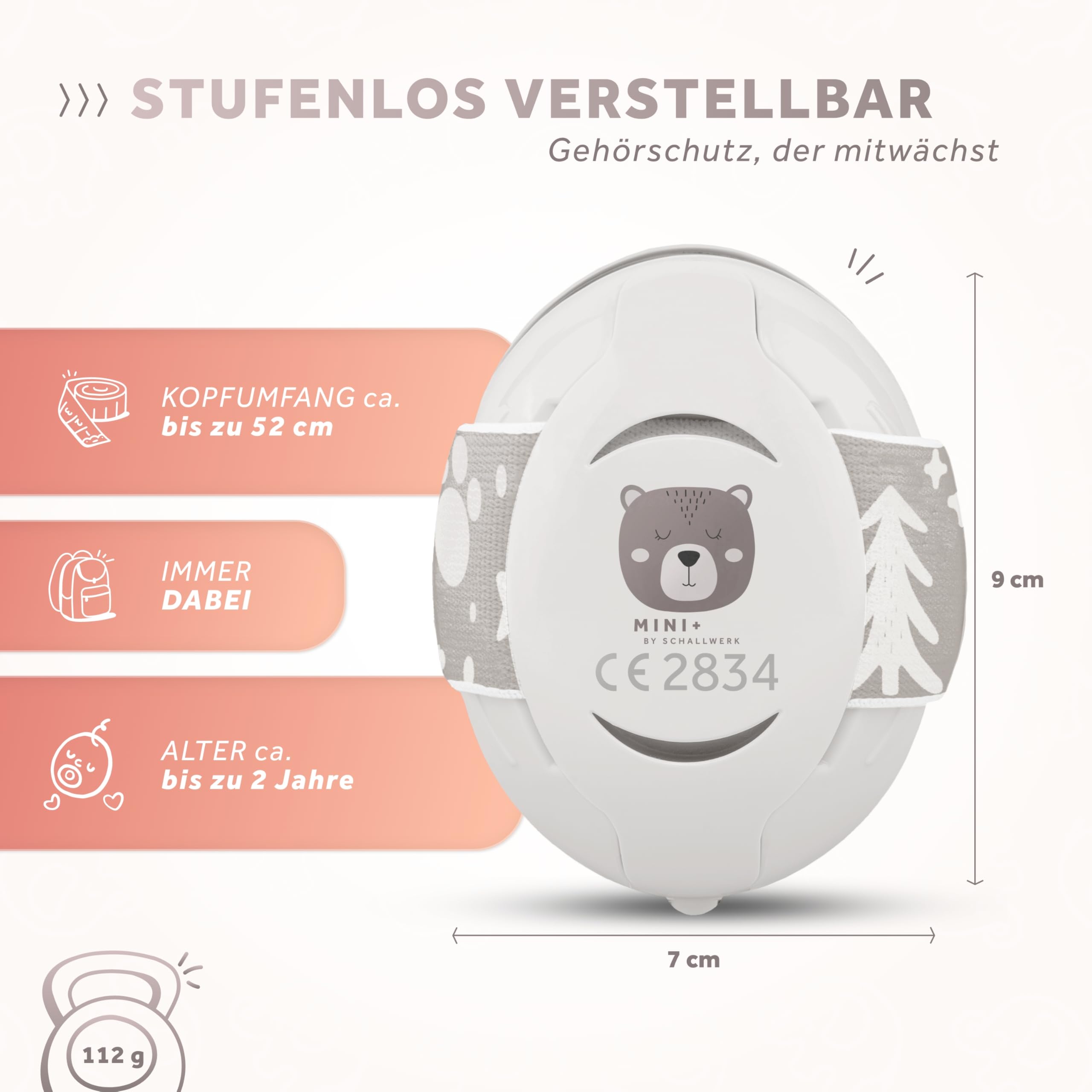 Schallwerk ® Mini+ (Bear Dusty) - Ohrenschützer für Kleinkinder - Hochwertige Lärmschutz Kopfhörer Kinder - Gehörschutz Kinder, Gehörschutz Baby, Ohrenschützer Baby Kopfhörer Lärmschutz
