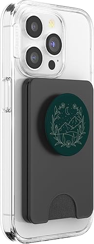 Miniatura 10 de Boho Mountain Moon Night Botánico Floral (verde bosque) PopSockets PopGrip estándar