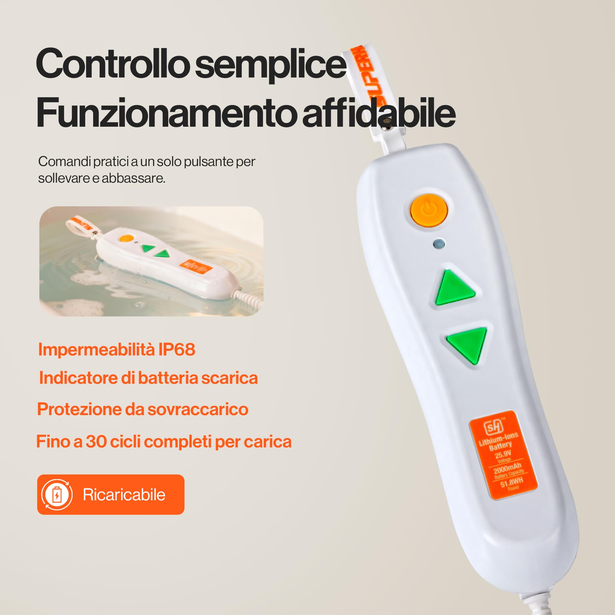 SuperHandy Sollevatore portatile da pavimento e vasca – Peso leggero 8,6 kg, Pieghevole, Capacità di carico 150 kg, Sollevatore impermeabile IP68 per anziani, Sedile ergonomico con pannelli rimovibili