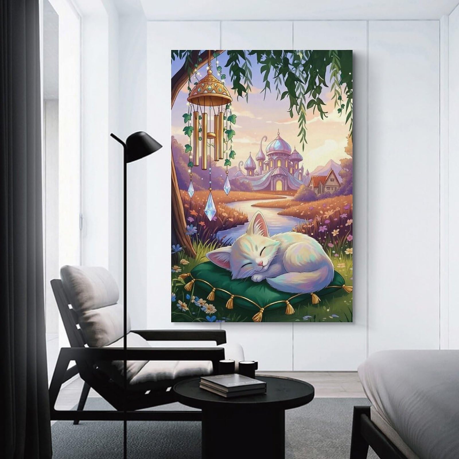 Junmoney Unframe-Style-21 Wall Picture Print Dreamy Cat Nap In Fantasy Landscape, 20X30inch(50X75cm), For Contemporary Homes, Apartments Or Offices, Decorative Canvas Decor For Home Updates
