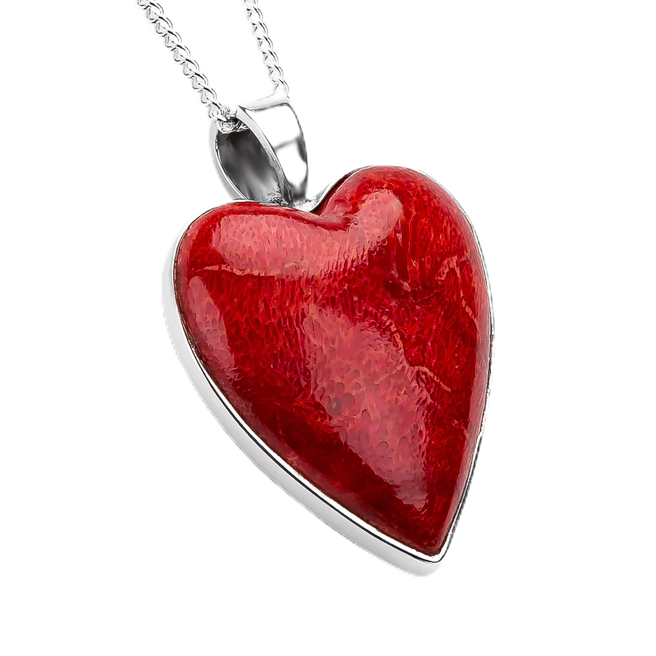 HENRYKA Statement Heart Necklace in 925 Sterling Silver and Red Horn Coral | Love Jewellery | Valentine's Gifts