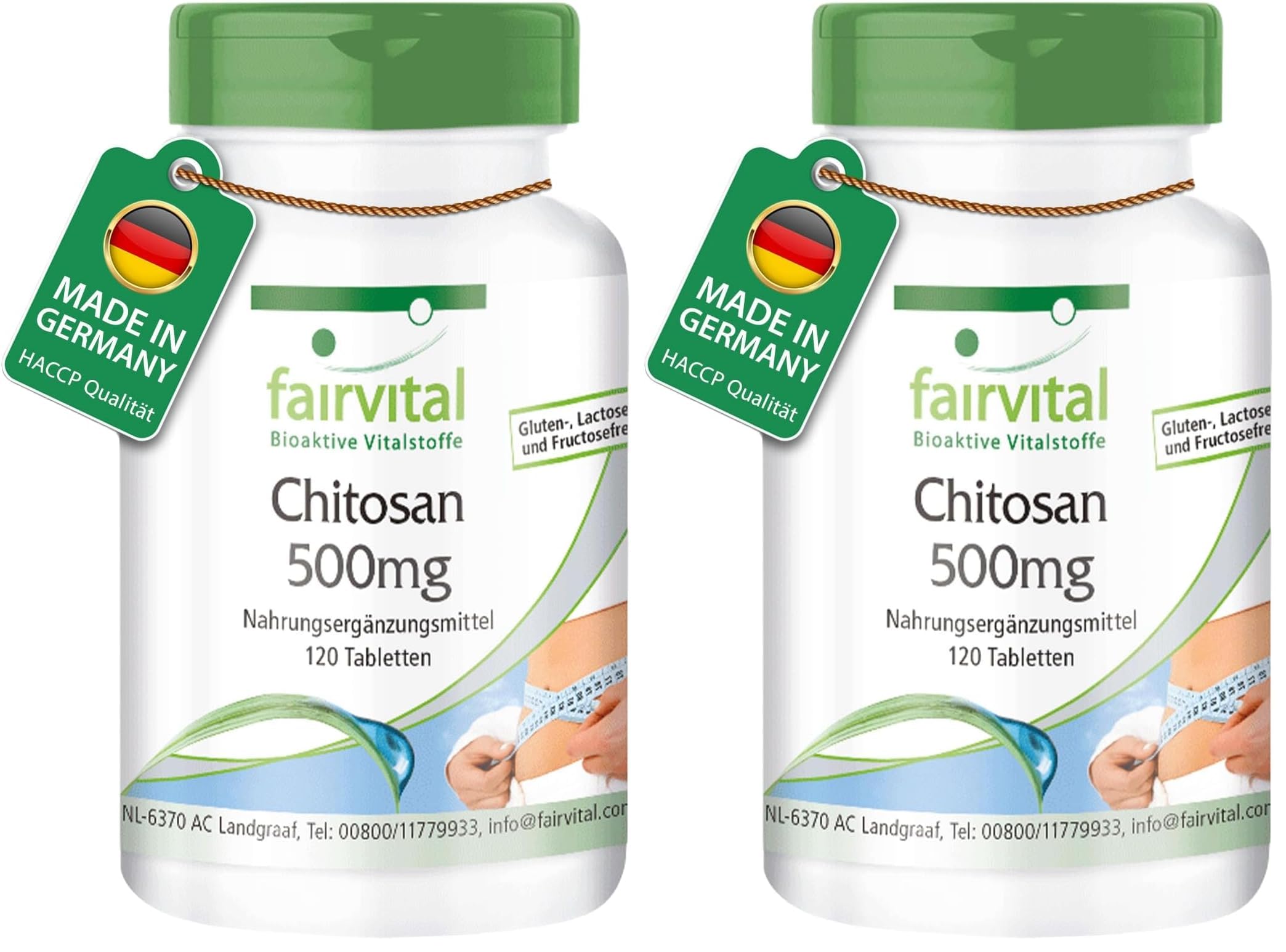 fairvital Chitosan 500mg, 120 comprimés, 3000mg par dose quotidienne, HAUTEMENT DOSÉ, facile à avaler, fibre alimentaire naturelle (Lot de 2)