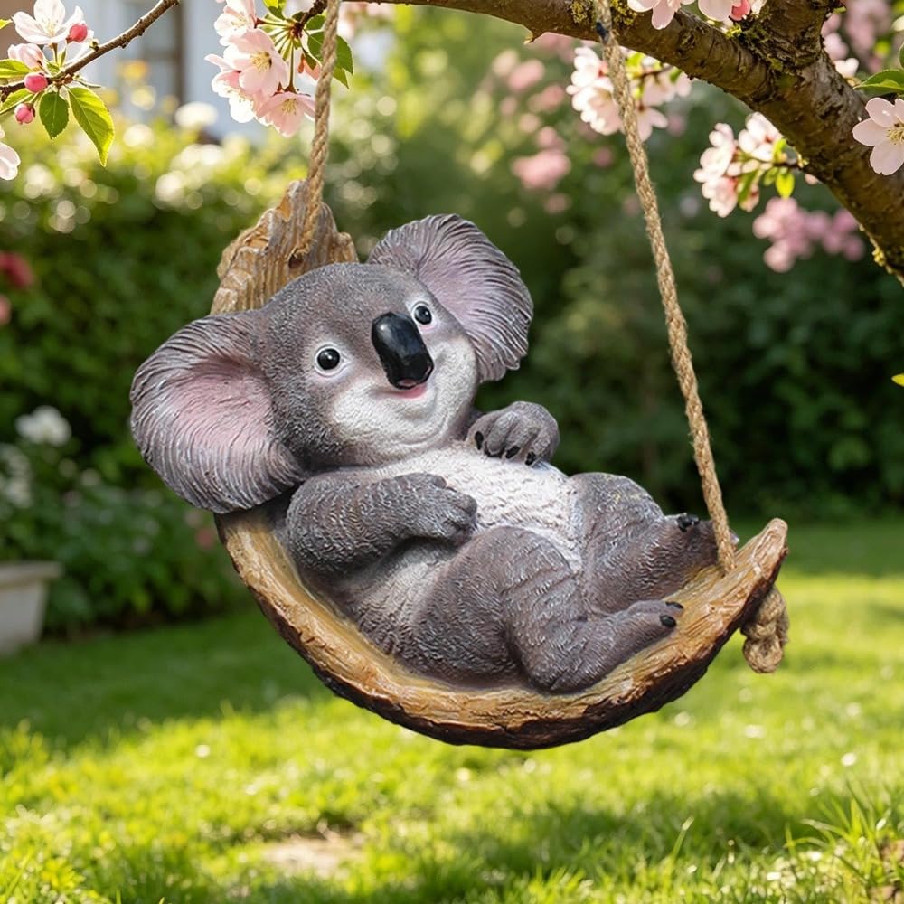 Langlebige Gartenanhänger aus Resin mit naturgetreuer Textur für Hinterhof- und Außendekoration (Koala im Stil D)