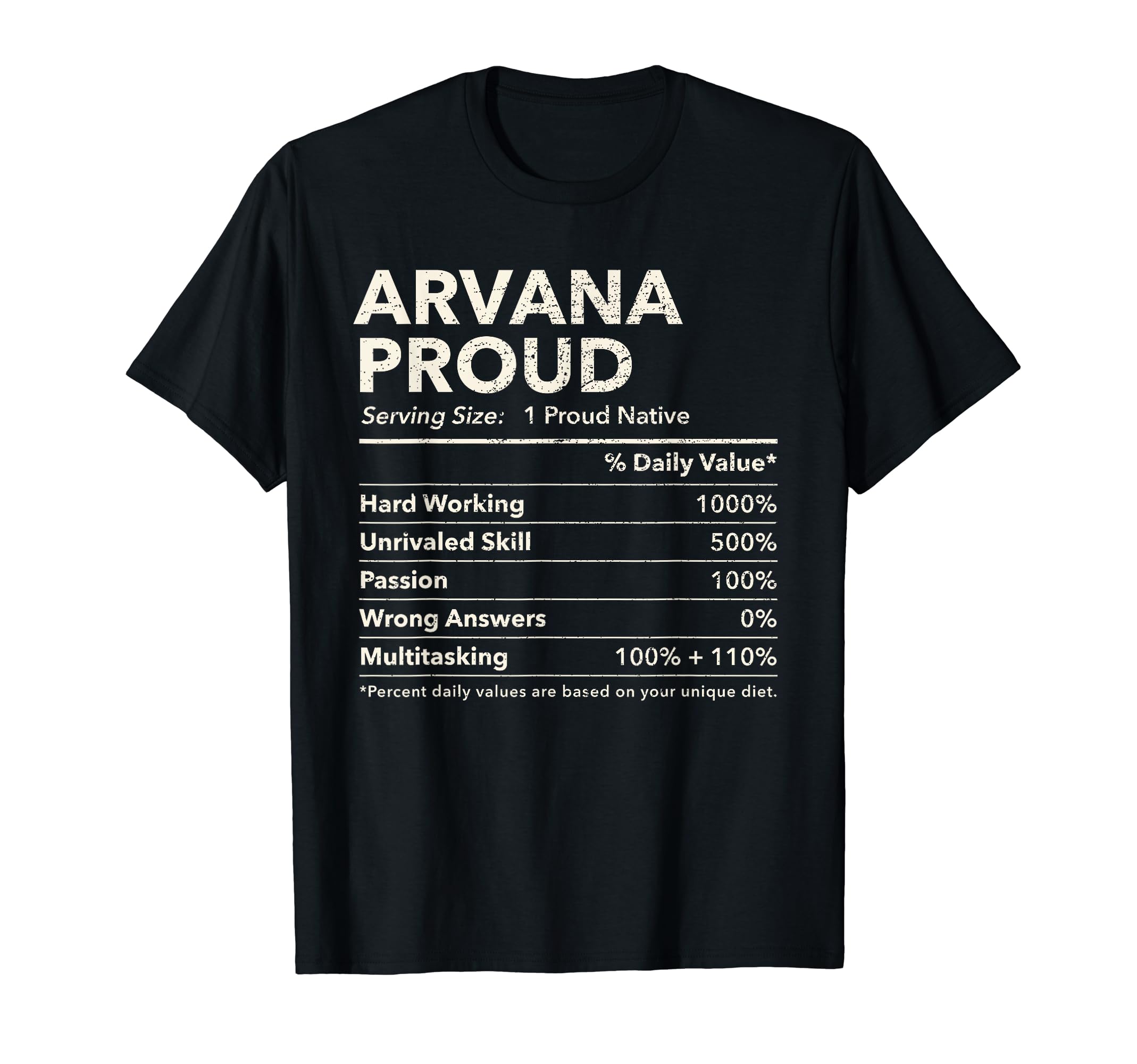 Arvana, Texas Proud Nutrition Facts T-Shirt