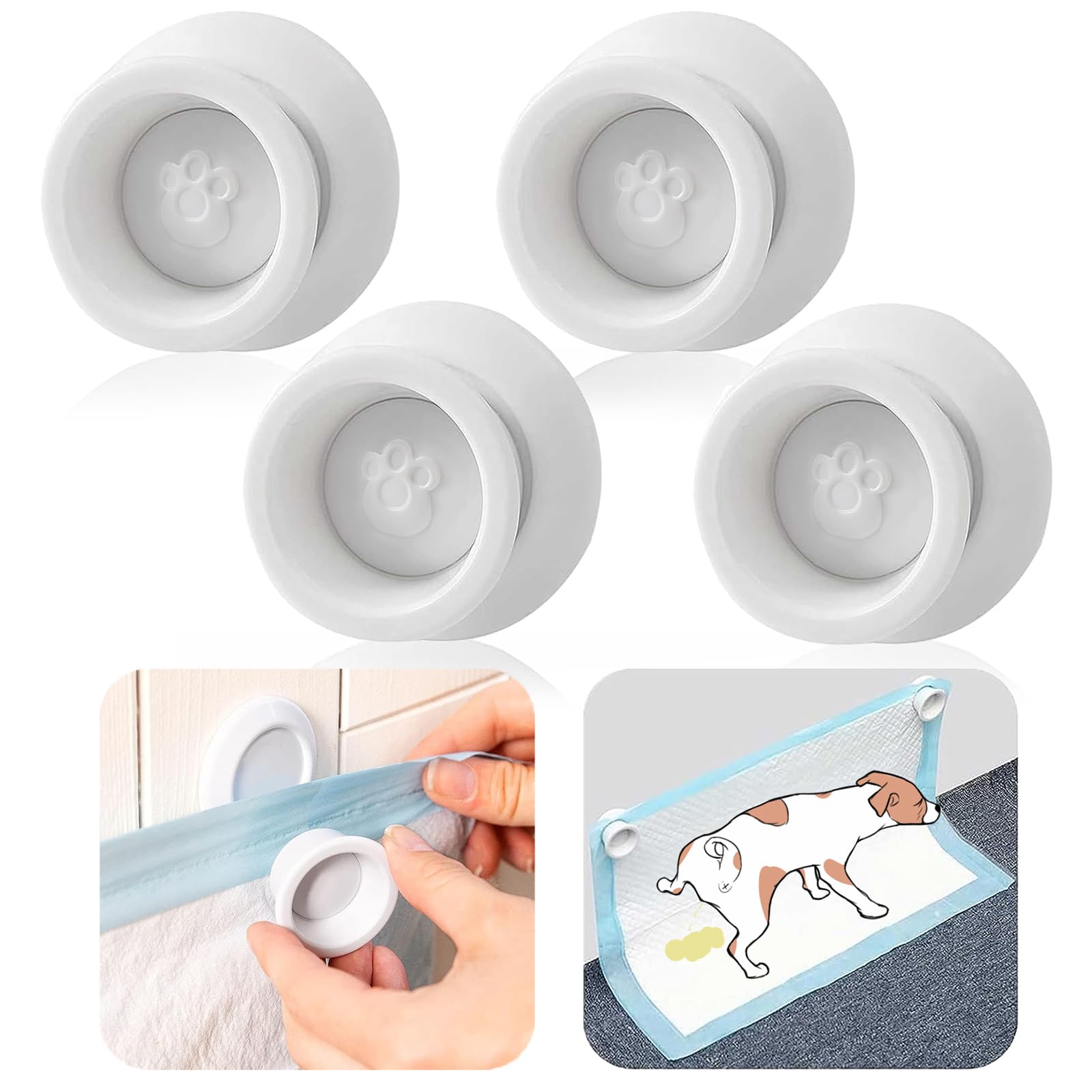 VIKOS Products (4-Pack) Potty Training Pad Magnetic Holder Compatible with Any Size of Puppy Pee Pads Perfect for Leg-Lifting Marking Dogs, Strong Magnets Will Stick on Most Flat Surfaces - White