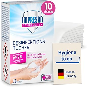 Impresan Desinfektionst&uuml;cher -f&uuml;r H&auml;nde, Gegenst&auml;nde und Oberfl&auml;chen geeignet - f&uuml;r zu Hause & unterwegs - gegen Bakterien un