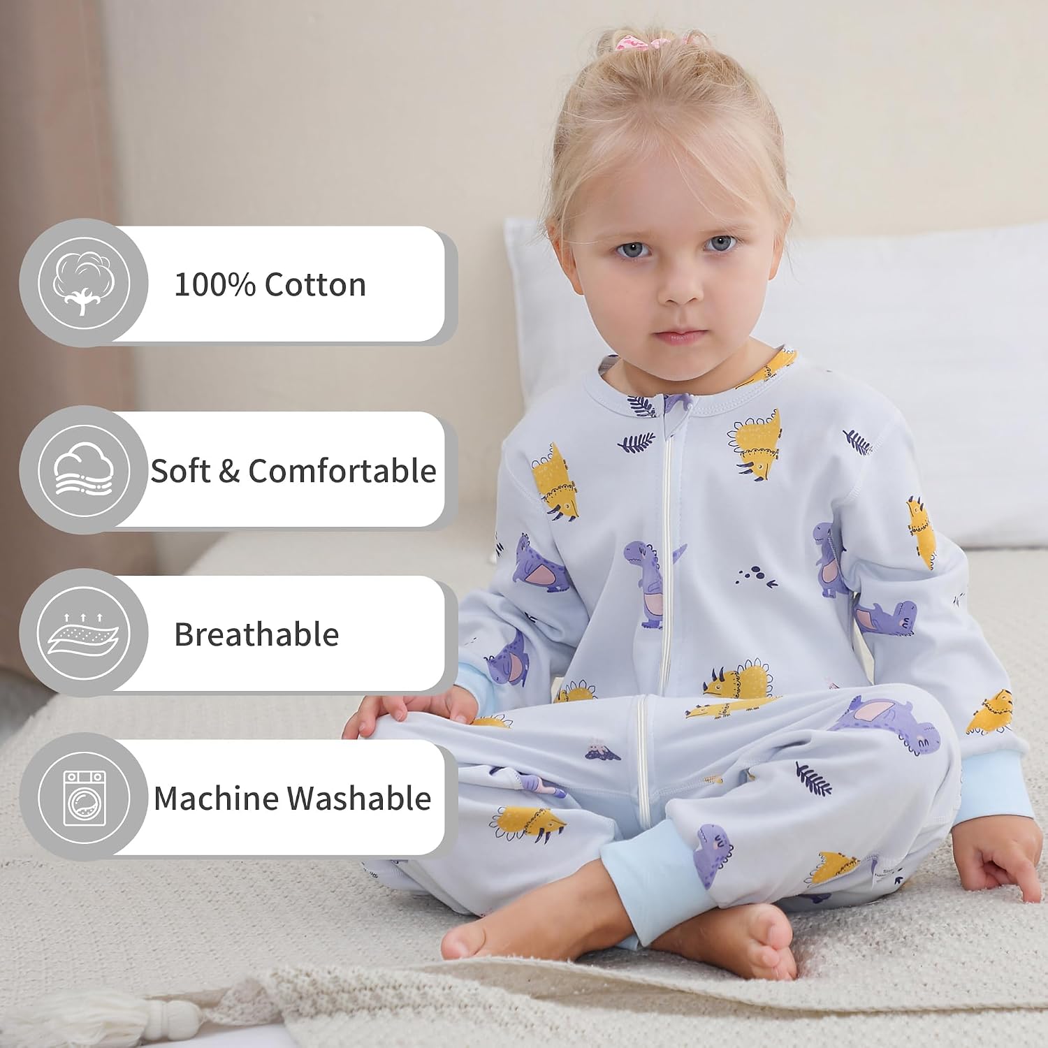HAHASHOW Baby Cotton Long Sleeve Sleeping Bag Animal Triple Zipper Boys Girls Wearable Blanket With Legs for 6 Months-6T