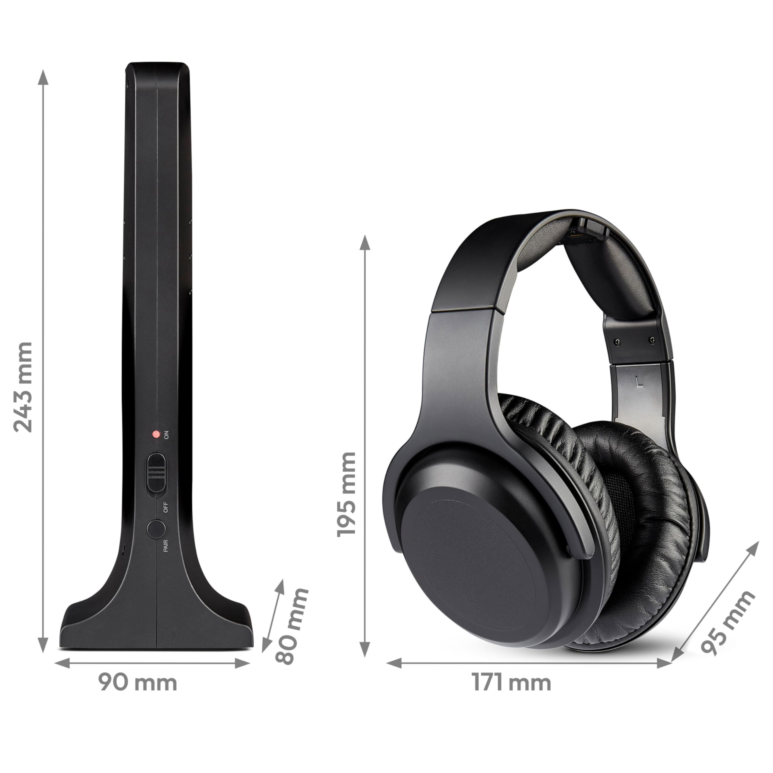 MEDION Cuffie wireless HS-1 (per TV, portata fino a 15 m, con base di ricarica, Over Ear, comfort elevato, USB-C, MD40006)