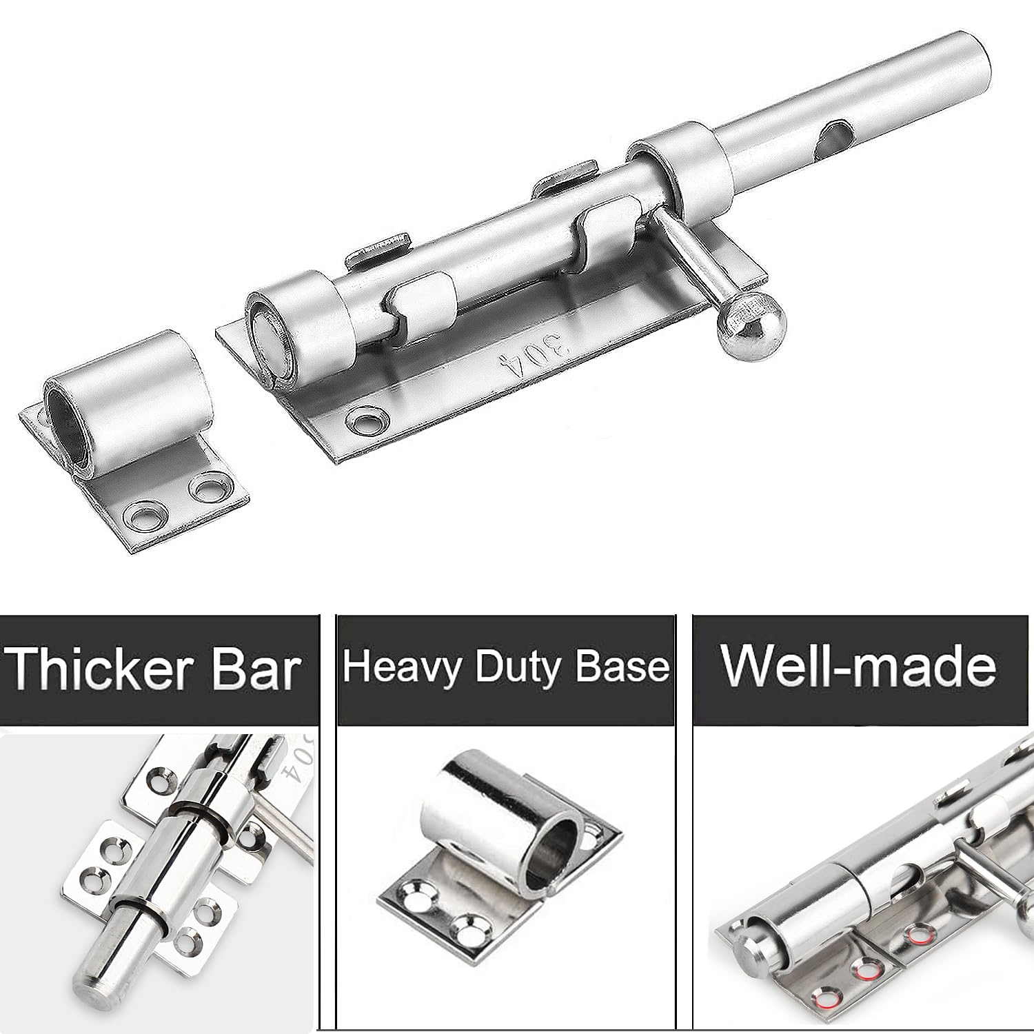 ZiYuya 6 Inch Sliding Gate Door Bolt Latch Lock Hardware - Image 3