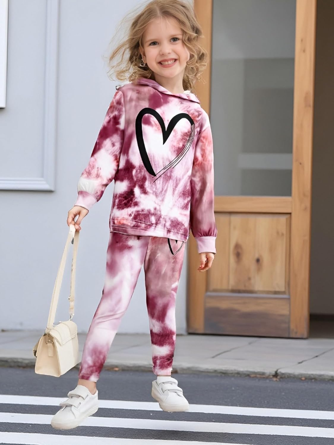 Toddler Baby Girls Clothes Long-sleeve Tie Dye Hoodie Pullover and Sweatpants Heart Print Hooded Outfits Set Rose Tie Dye 6-7T image 3 of 8 B0F83X4XDV