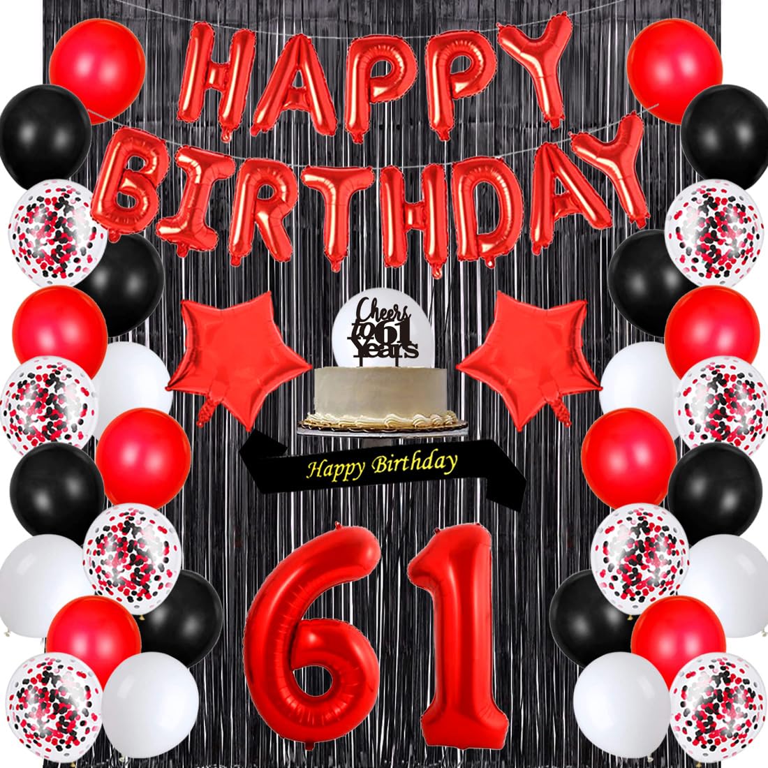 Amazon.com: Santonila Red 61st Birthday Decorations Happy Birthday