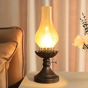 Rustic Lamp,Retro Bedside Lamps,Farmhouse Lamp,Bedroom lamp,Lamps for Nightstand,Industiral Table Lamp with Glass lampshade,Bulb Included Yellow Glass