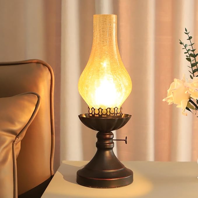Rustic Lamp,Retro Bedside Lamps,Farmhouse Lamp,Bedroom lamp,Lamps for Nightstand,Industiral Table Lamp with Glass lampshade,Bulb Included (Yellow Glass)