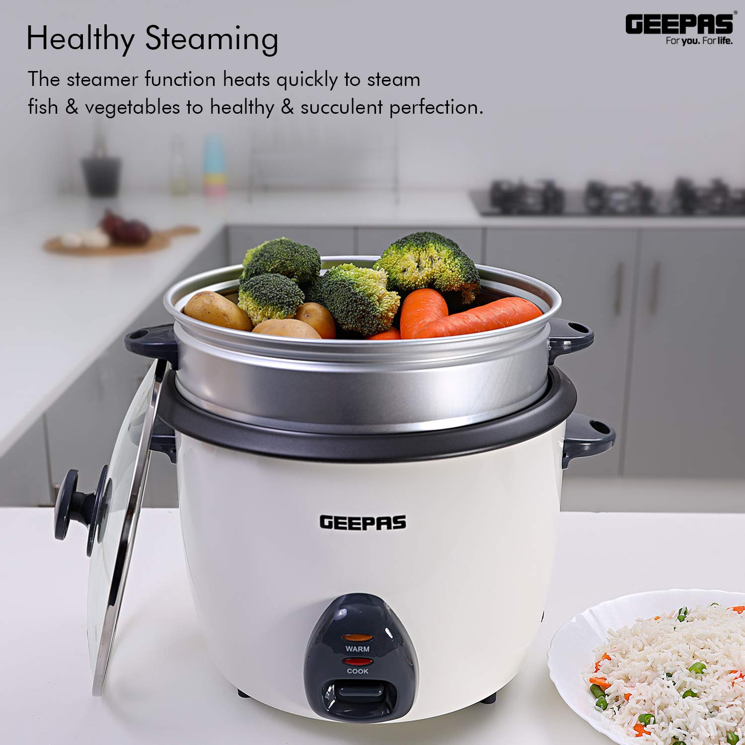 Buy Geepas 1.5L Rice Cooker/Steamer with NonStick Cooking Pot 500W