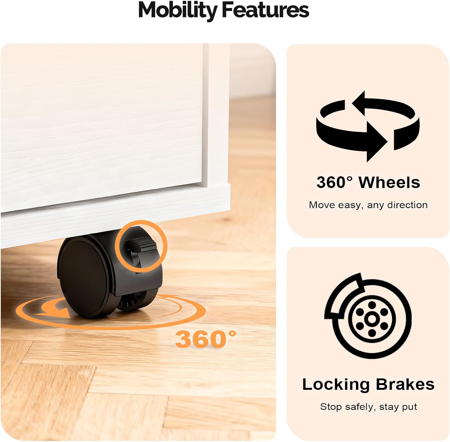 VINGLI 5 Drawers Mobile File Cabinet with Wheels, Under Desk Storage Organization, Vertical Filing Chest Rolling Wood Small Desk Printer Stand for Home Office, 19" W × 15.8" D × 25.6" H, White