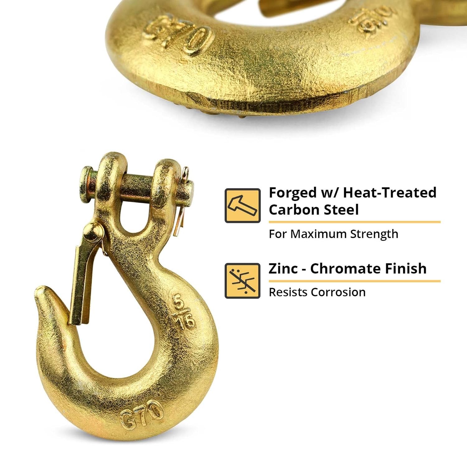 DC Cargo G70 Clevis Slip Hook with Safety Latch (Pack of 4) – 5/16 Inch Grade 70 Clevis Hooks – Heavy Duty for Trailer Truck Transport - 4,700 Lbs
