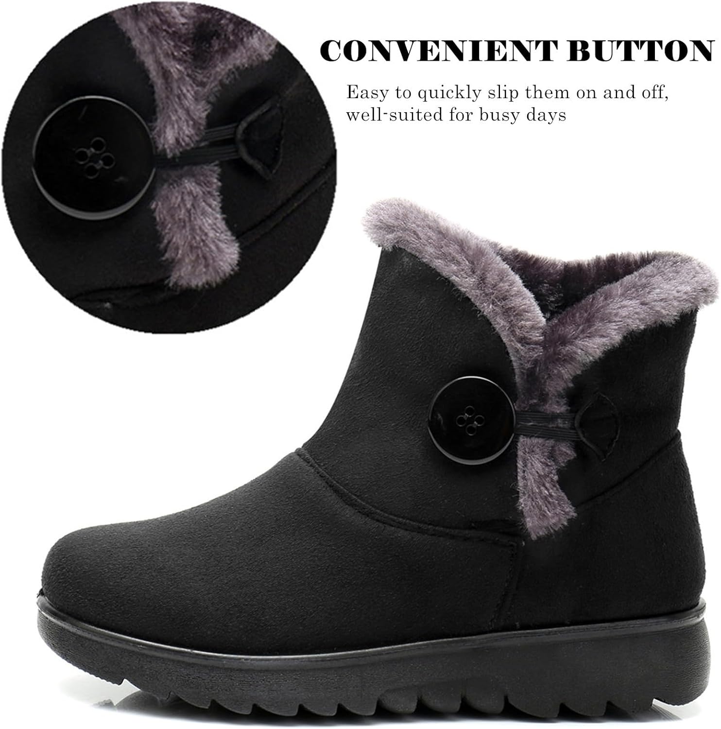 DADAWEN Women's Winter Warm Fur Lined Snow Boots Side Zipper Ankle Boots Outdoor Booties Comfortable Boots for Women