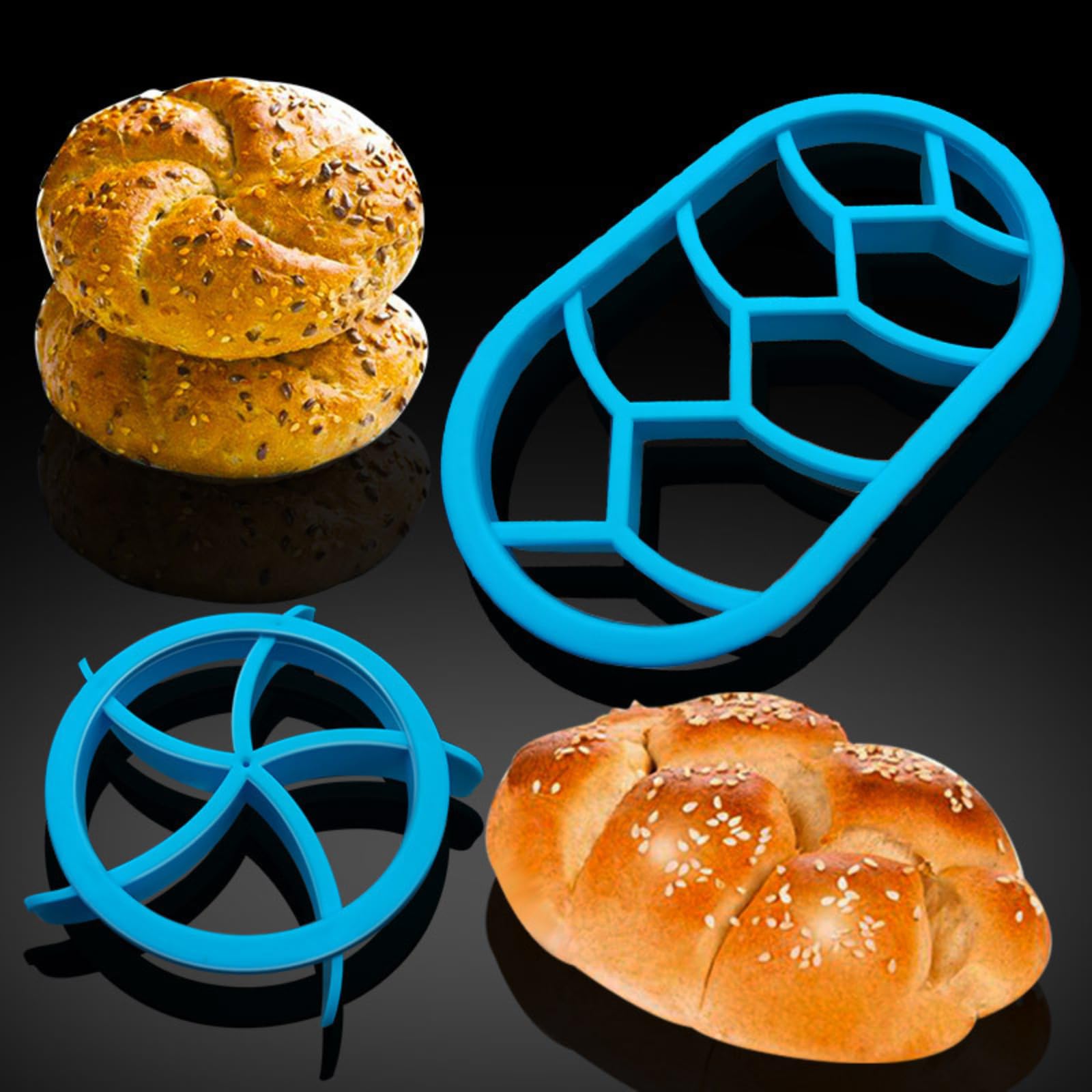 Bread Scraper 1pcs and kaiser roll stamp 2 Pcs, 3Pcs Bread Dough Press Mold Set ,Kaiser Bread Roll, kaiser roll stamp ,Bread Cutters Baking Bread Rolls Mold bread scraper for Baking Supplies