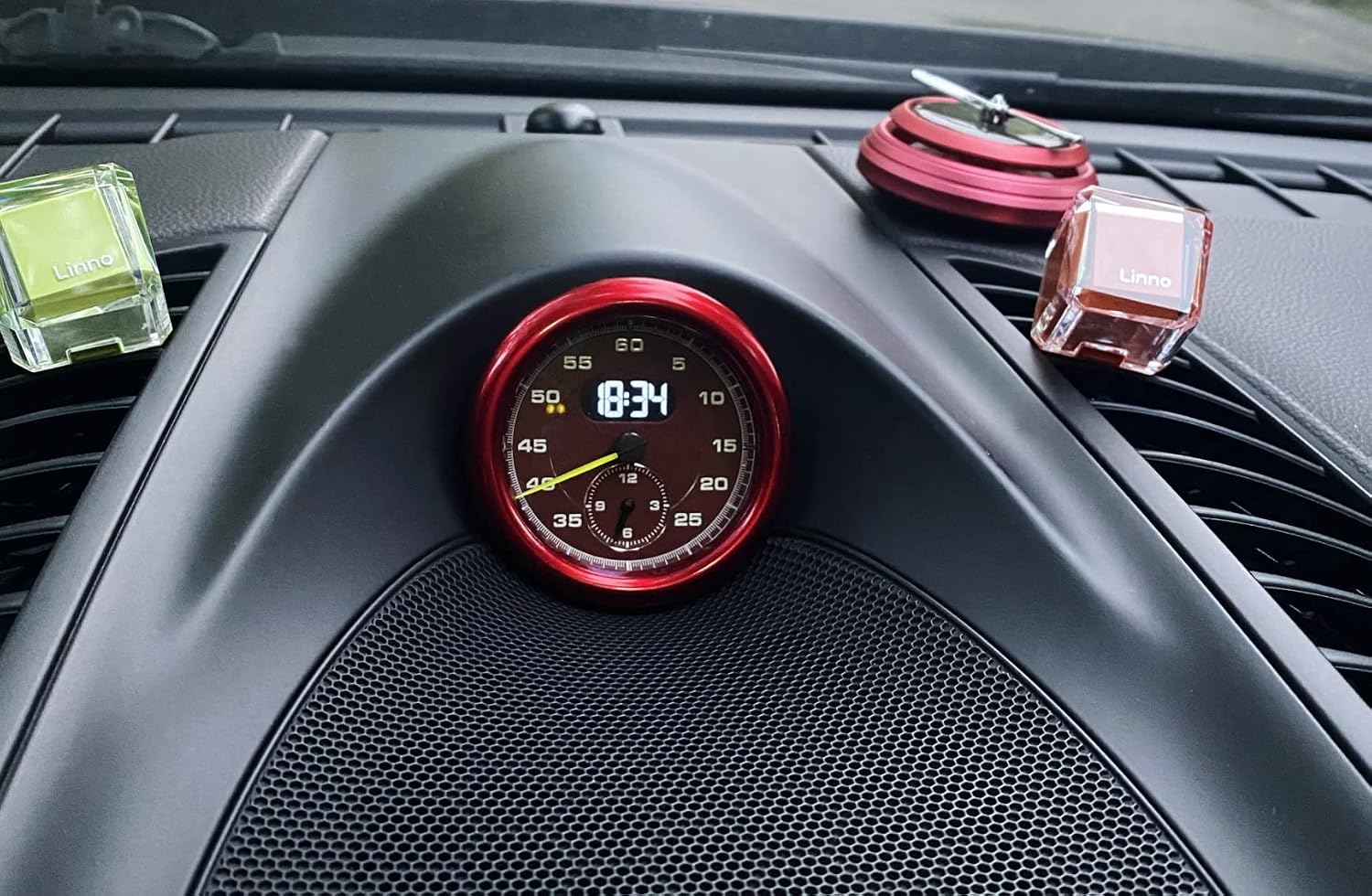 iJDMTOY Sports Red Aluminum Center Dash Analog_Clock Decoration Ring Compatible with Porsche Cayenne Macan 911 718 Cayman/Boxster, 2009-2016 Panamera