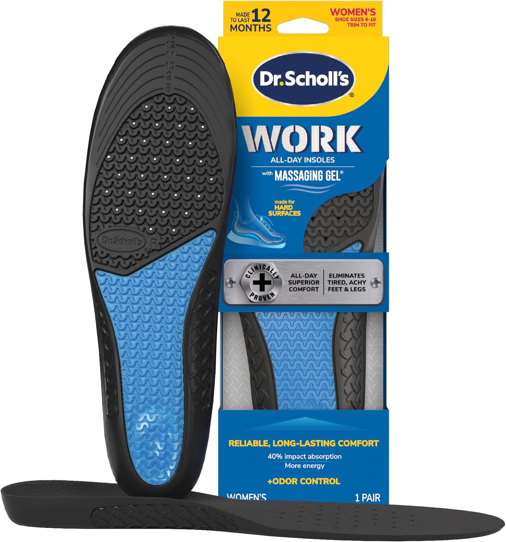 Dr. Scholl's Dr. Shawl Comfort and Energy Work Insoles for Women, 1 Pair, Size 6-10