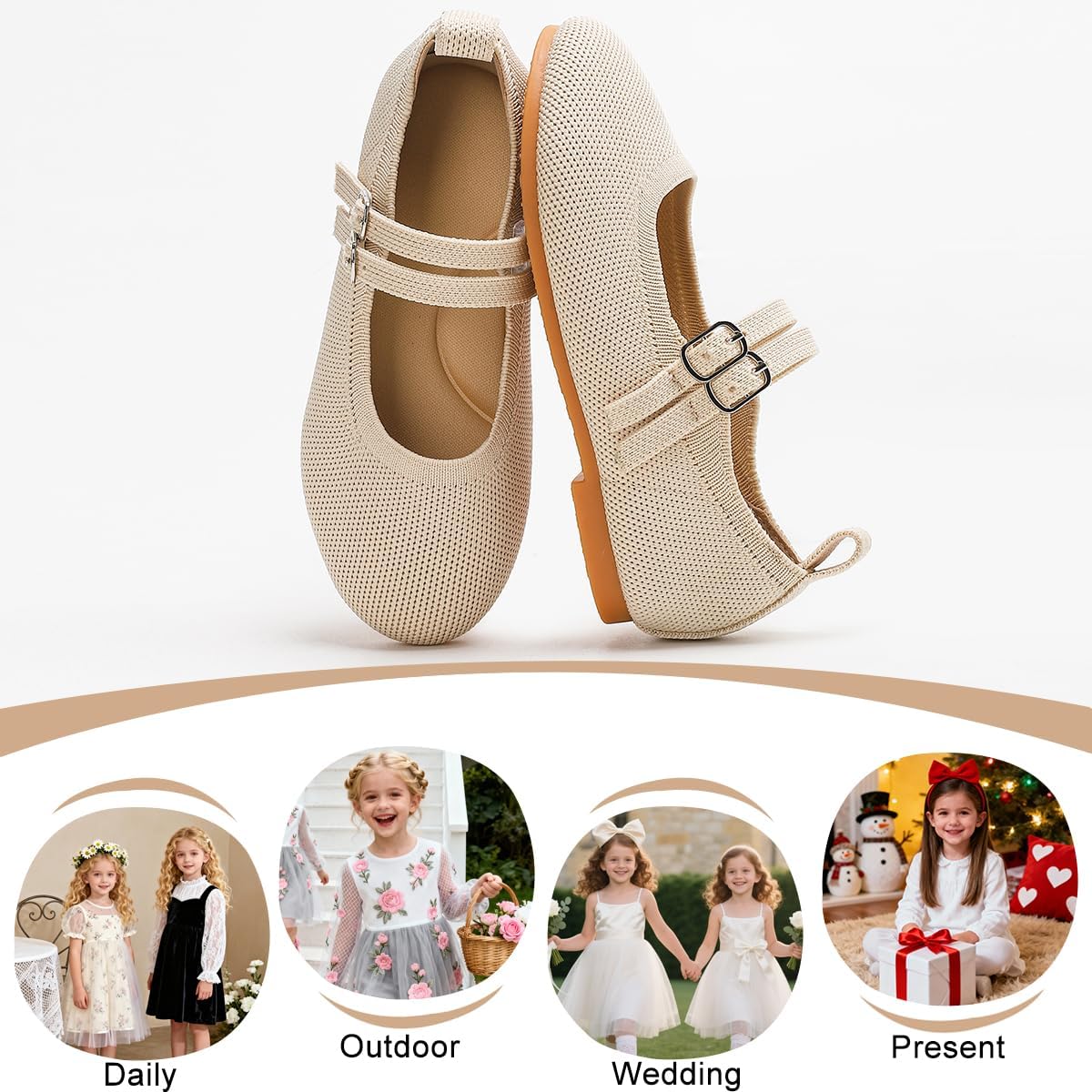 Toddler Girls Mary Jane Dress Shoes for Girl Ballet Flats Knit Round Toe Little Kids Princess Wedding Shoes
