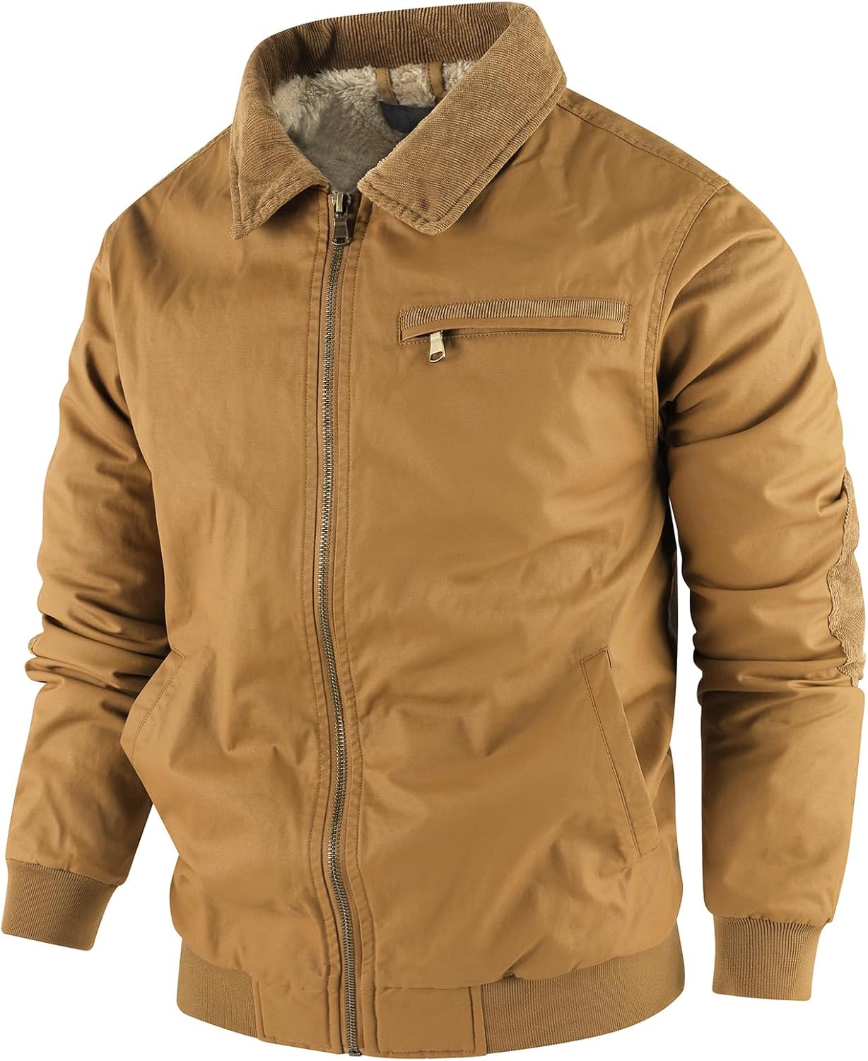 Flygo Mens Sherpa Lined Detroit Jacket Winter Warm Fleece Coat Waxed Washed Canvas Rugged Waterproof Jackets - Image 2