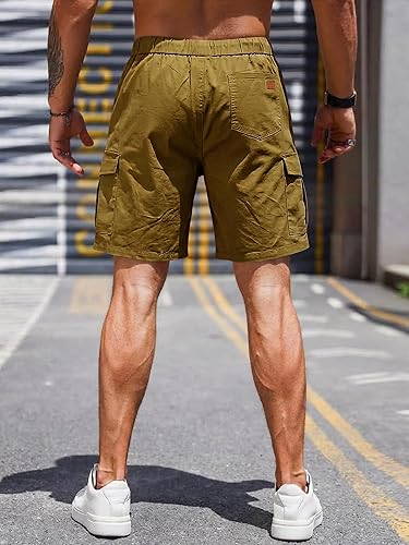 Miniatura 2 de JMIERR Pantalones cortos de carga casuales para hombre, de algodón, con cordón elástico, para verano, playa, pantalones cortos chinos con 6 bolsillos