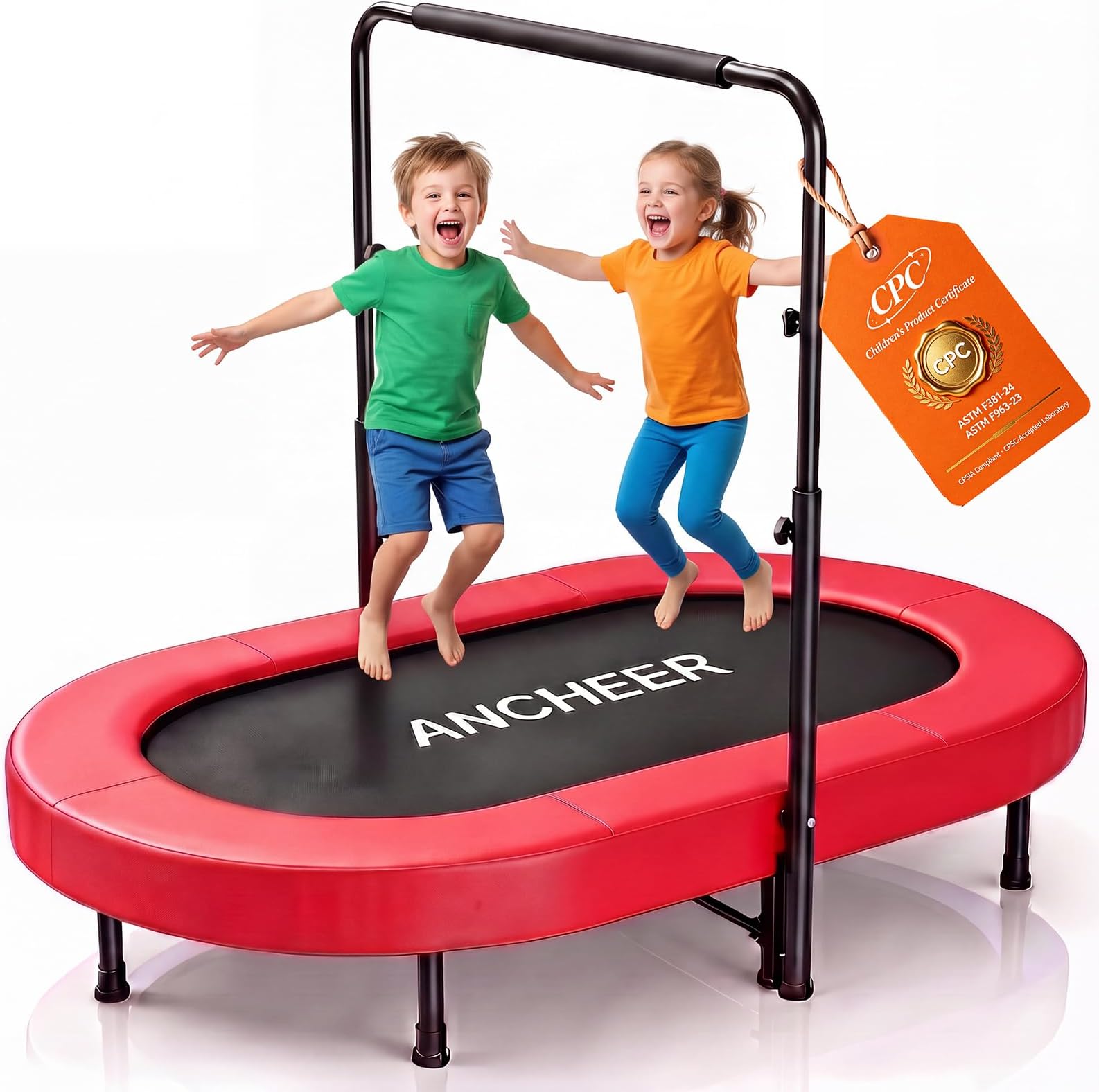 ANCHEER Trampoline for Kids, Toddler Trampoline Indoor Sports and Outdoor Games 56" Kids Rebounder 220LBS Capacity with Adjustable Safety Handrail Foldable Jumper for Boys and Girls