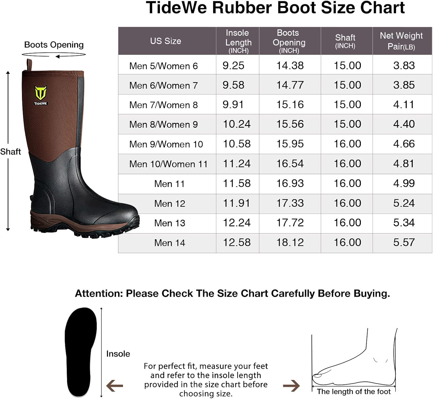 TIDEWE Rubber Neoprene Boots Men And Women, Waterproof Durable 6mm Neoprene Boot, Rain Boot Hunting Boot Arctic Outdoor Boot（Ger‖） : Clothing, Shoes & Jewelry