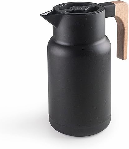 LACOR - 62598 - Jarra Termo WOOD BLACK, Termo para Líquidos, Mantiene el Frío y Calor, Polipropileno, Doble pared con capa de vidrio en el interior, Tapa Aislante, Capacidad: 1 L, Negro