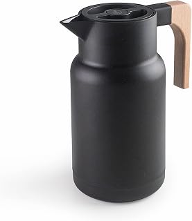 LACOR - 62598 - Jarra Termo WOOD BLACK, Termo para Líquidos, Mantiene el Frío y Calor, Polipropileno, Doble pared con capa de vidrio en el interior, Tapa Aislante, Capacidad: 1 L, Negro
