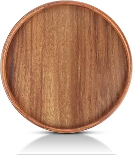 Deko Tablett Rund 30cm Rustikal Walnuss Holztablett Vintage Braun Dekotablett Dekoteller Serviertablett Holz Tablett für Kaffee und Home Decor