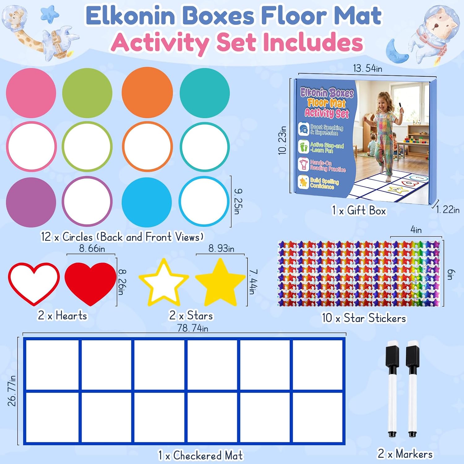 29 Pcs Elkonin Box Floor Mat Activity Set, Kindergarten Classroom Must Haves, Phonics Games Science of Reading Phonemic Awareness and Sight Words Special Preschool School Education Gross Motor Tool image 2