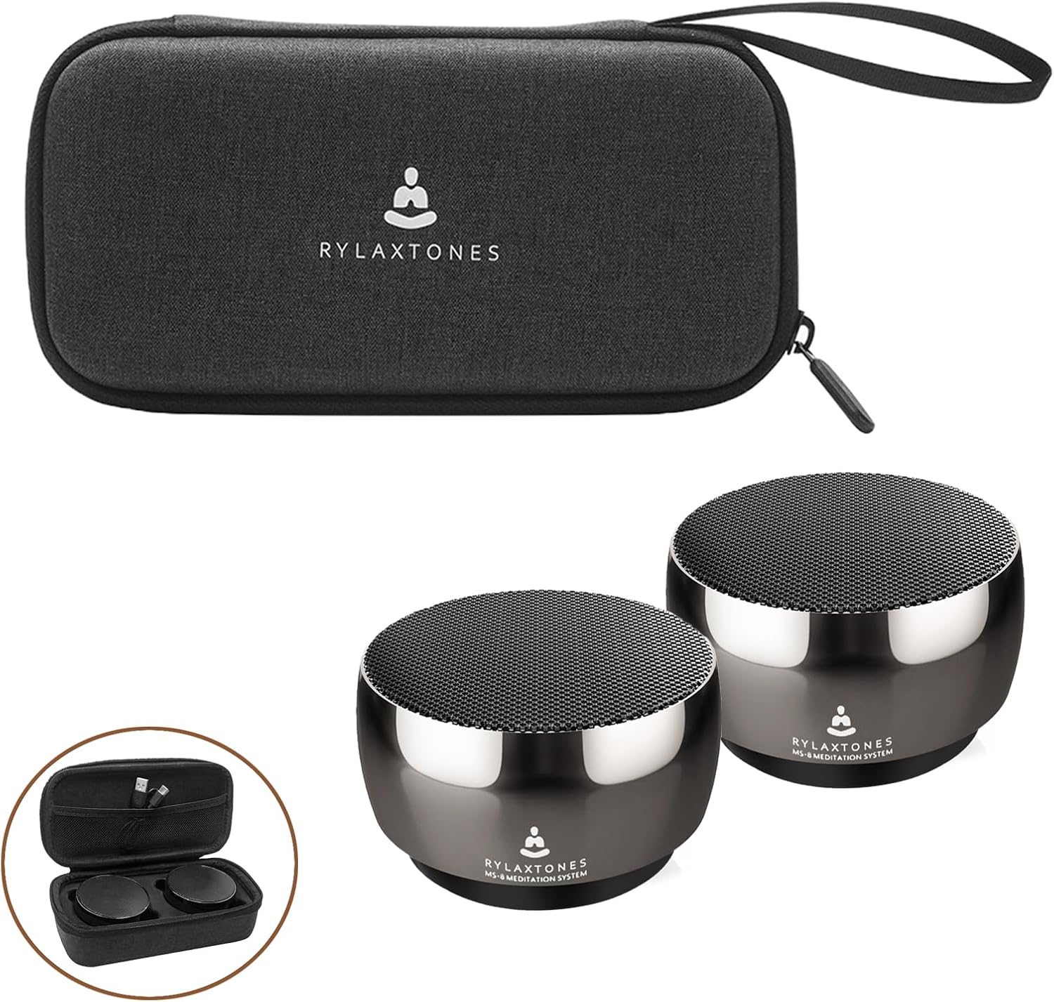 Electronic Tibetan Singing Bowl Portable 8 Healing Frequencies 396Hz-963Hz 6 Timer USB-C Rechargeable Bowl Meditation Device Set for Yoga Relaxation Stress with Portabl Travel Carrying Case