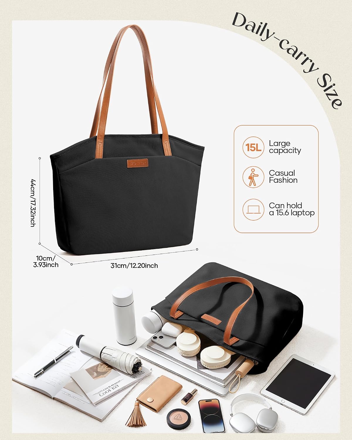 Tote Bag for Women, Lightweight Top-Handle Purse Work Tote Handbag with Zipper Large Capacity Shoulder Bag Carry on Bag