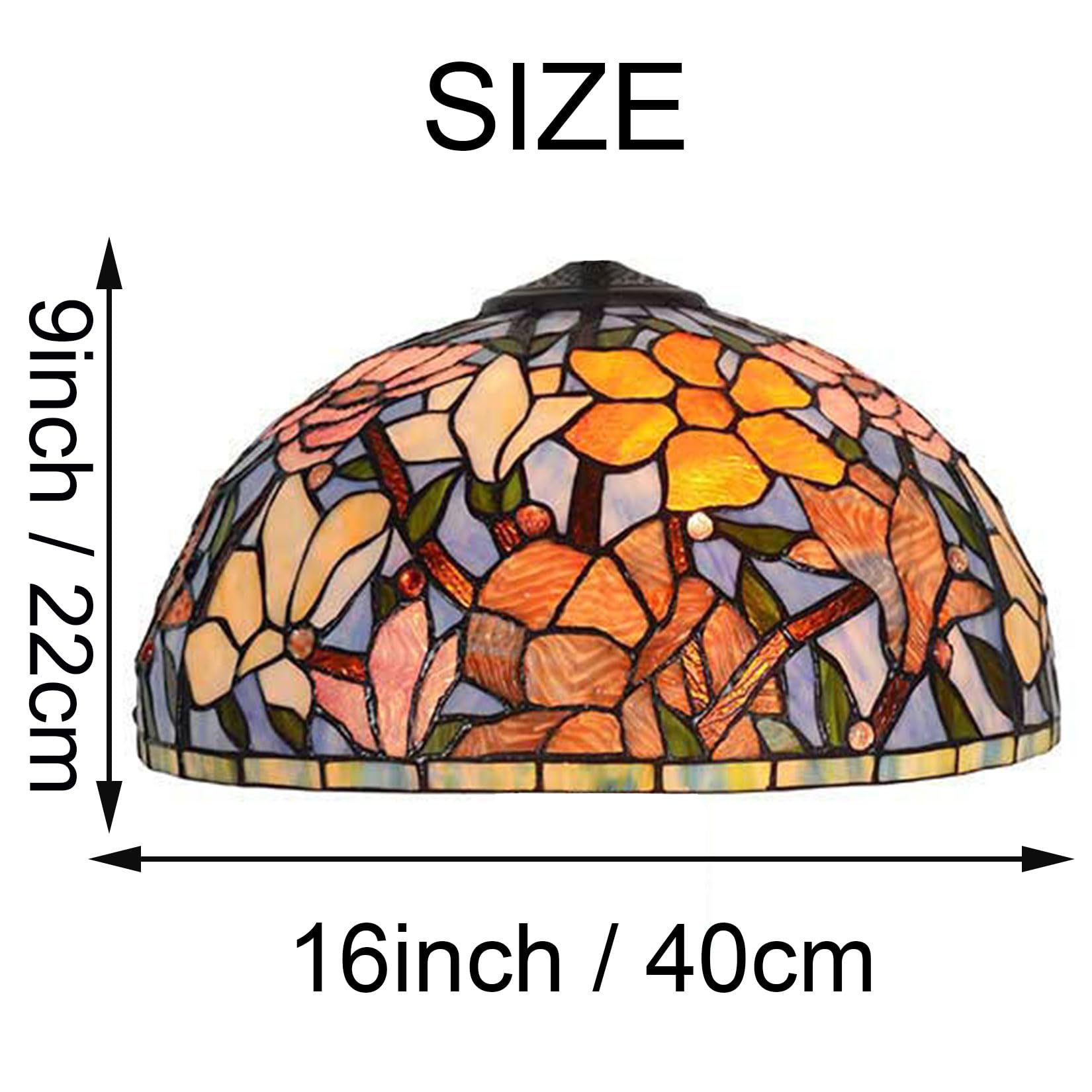 Klosz do lampy Tiffany, zamiennik, ręcznie robiony, witrażowy, pomarańczowy, różowy, w kształcie kwiatu magnolii, szerokość 16 cali, wysokość 9 cali, sielski klosz do lampy st，