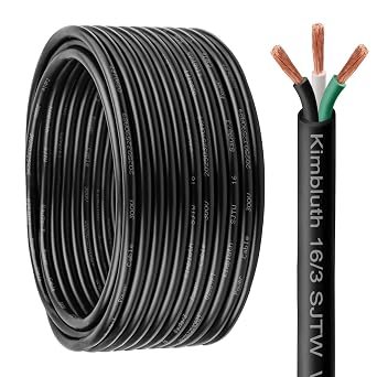 16 Gauge 3 Conductor Wire, SJTW Outdoor Extension Power Cable, 20FT, Black | 16/3 Wire Heavy Duty Pure Copper Electrical Wire for Lawn, Battery, Automotive, Outdoors