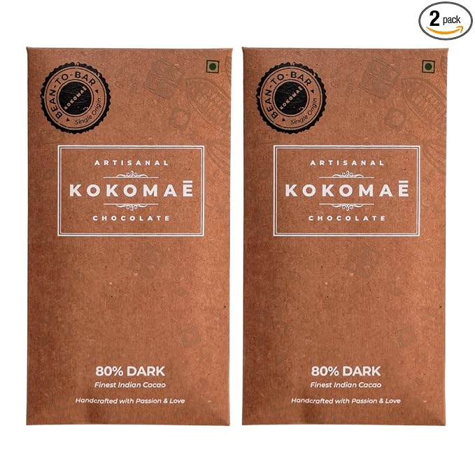 KOKOMAE Bean To Bar 80% Dark Chocolate | Premium Handmade | Made With Cocoa Butter I No Palm Oil | Rich & Smooth | Artisanal Chocolate (2 Pack, 50g Each)