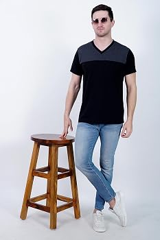 Buy V Neck Half Sleeve T Shirt (XXX-Large, Black) at Amazon.in