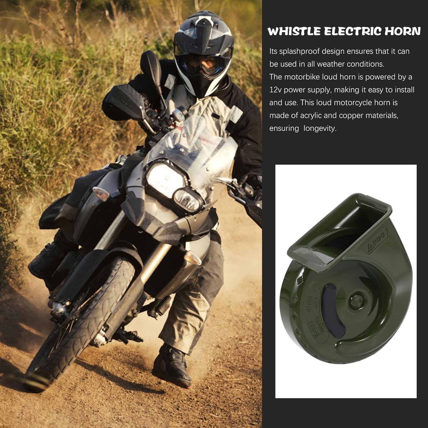 Motorcycle Horn 12v Waterproof Loud Speaker for Motorcycle and Scooter, High Volume Snail Electric Horn Compatible with Atv Powersports Vehicles