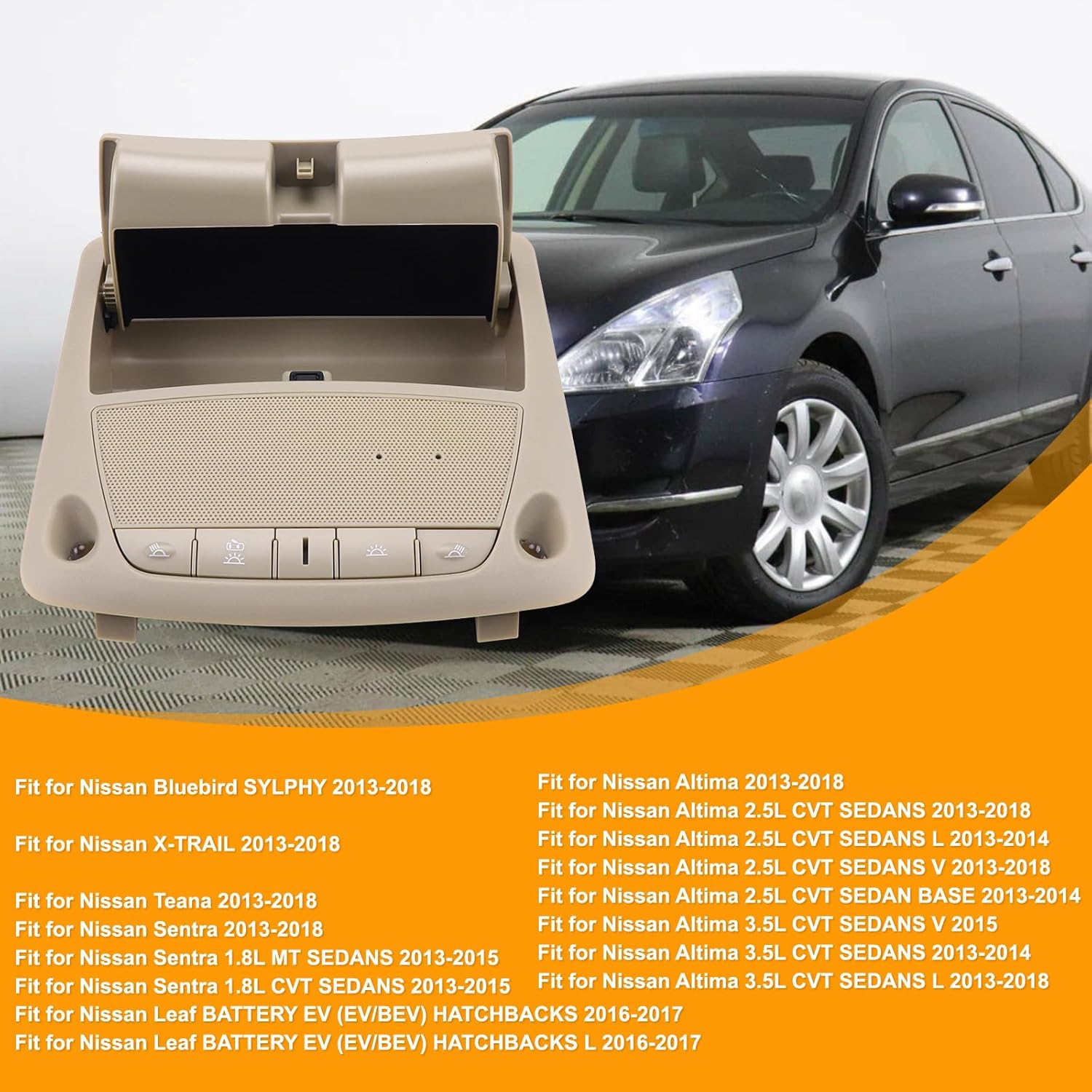 Car Interior Overhead Console Map Reading Light Lamp Without Sunroof,Fit for Nissan Altima Teana 2013-2018,Fit for Nissan Sentra 2013-2015 Replace Dome Light Reading Ceiling Lamp,Replace 26430C990D