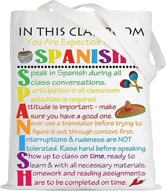 Amazon.com: LEVLO Spanish Language Tote Bag School Spanish Teacher Gift ...