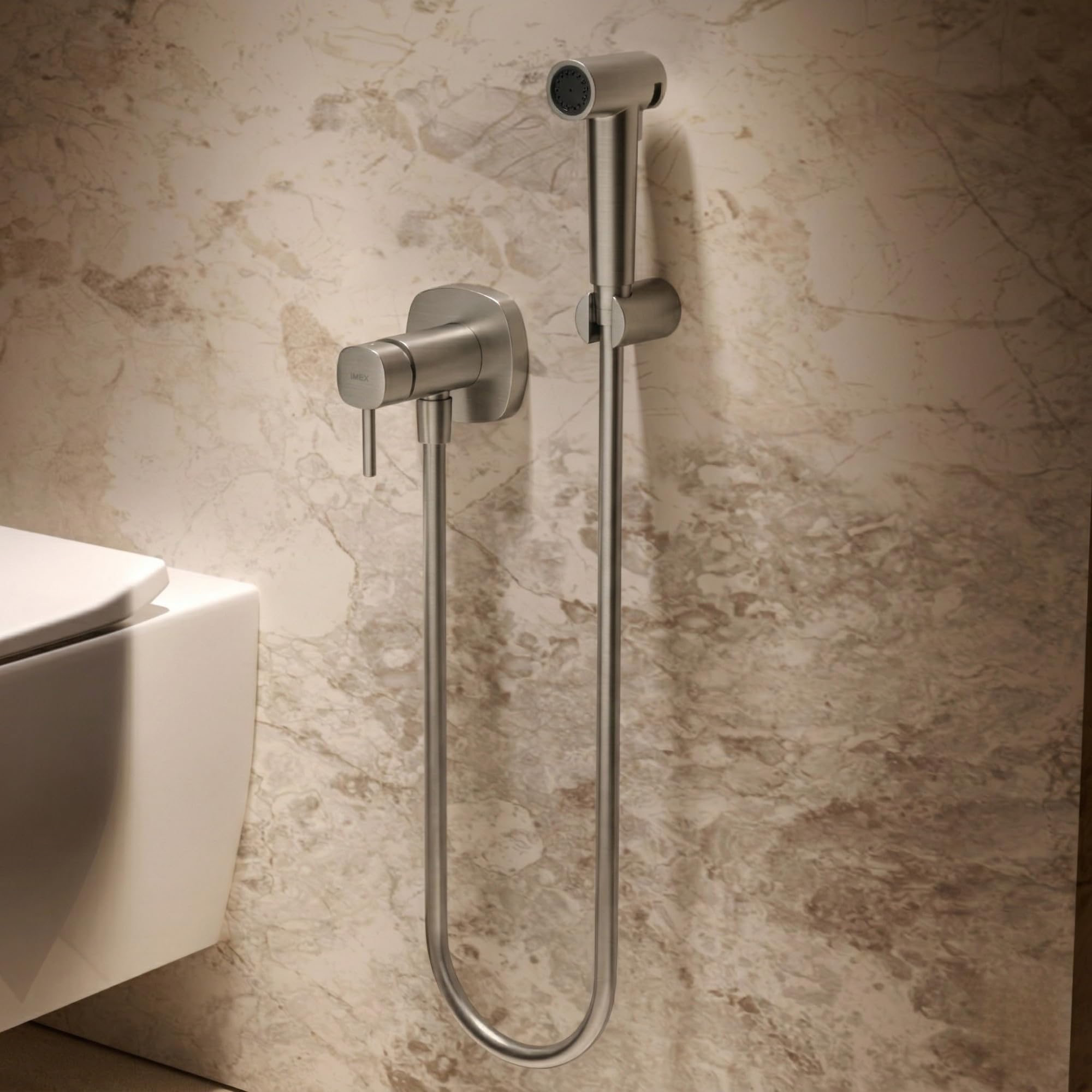 IMEX Bidet prysznic z zimną i gorącą wodą, szczotkowany nikiel, bateria do zabudowy bidet, do toalety, higieniczna jednouchwytowa głowica prysznicowa do toalety, zamienna bateria bidetowa, seria