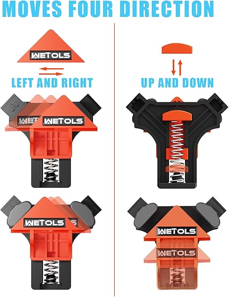 WETOLS Corner Clamp for Woodworking, 90 Degree Right Angle Clamp, Wood Clamps, 4Pcs Adjustable Spring Loaded Woodworking Clamp, Gifts for Dad, Birthday Gifts for Men, Photo Framing, Orange - 5