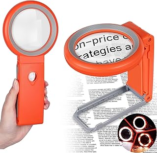 30X 40X Magnifying Glass with Light and Stand, Large Lighted Magnifying Glass 18 LED Illuminated Handheld Magnifier Folding for Reading Close Work Coins Jewelry Macular Degeneration (Red)
