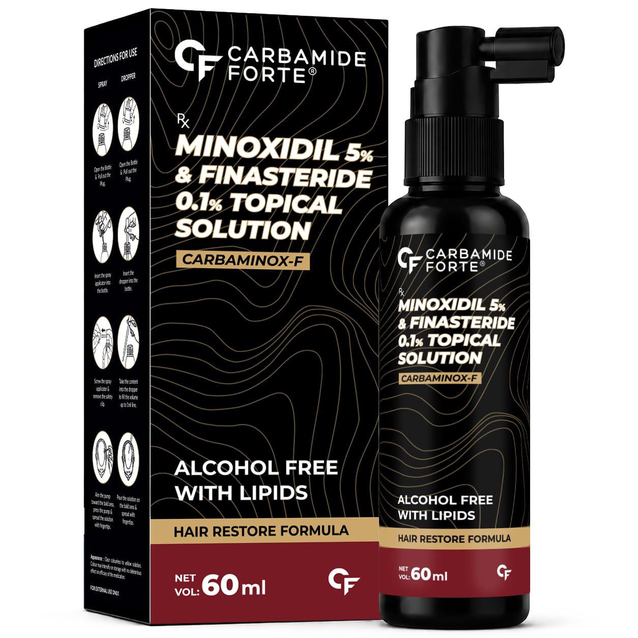 Carbamide Forte Minoxidil 5% & Finasteride 0.1% Topical Solution for Men - Spray + Dropper - 60 ml-image-23