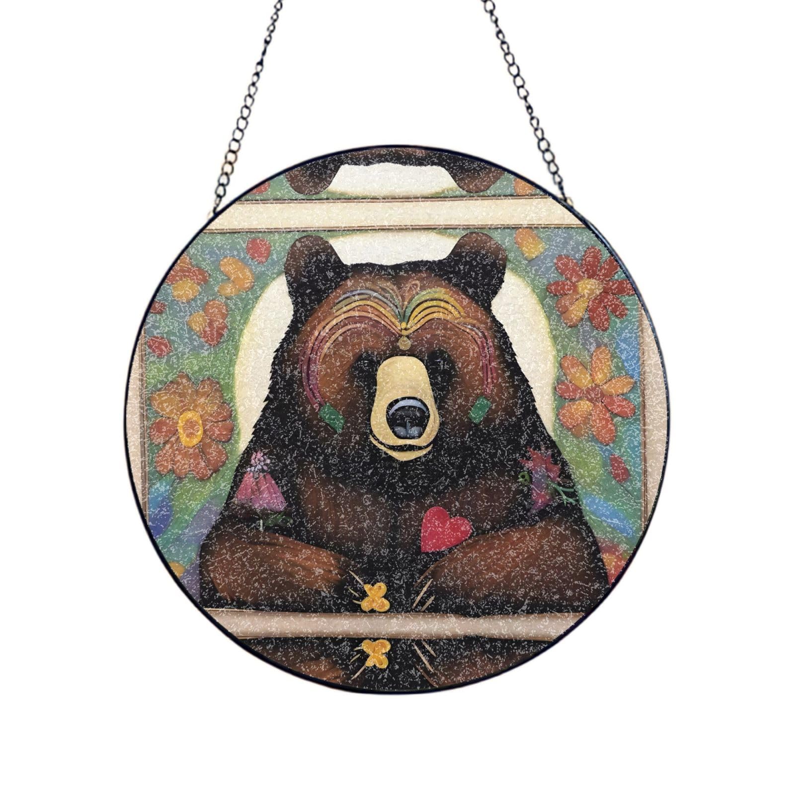 Poezjzw Stained Glass Window Hanging - Healing Bear Sun Catcher For Door Garden Home Decor Christmas Mother'S Day Birthday Gifts 6in（15cm）