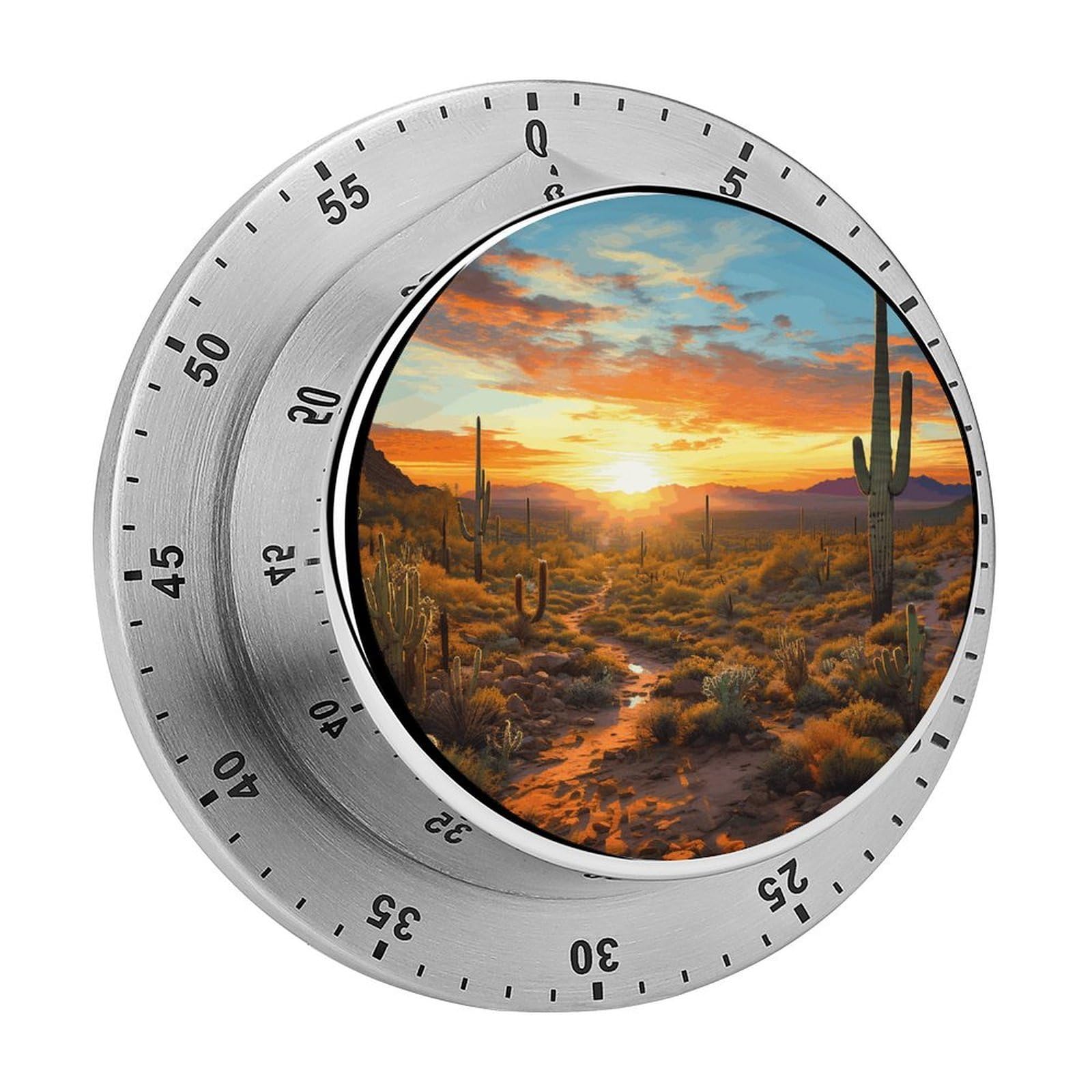 Saguaros at Sunset Mechanical Kitchen Timer, Magnetic Stainless Steel Countdown Timer, Loud Alarm Cooking Timer for Baking, Cooking, Fitness, Classroom, No Battery Needed
