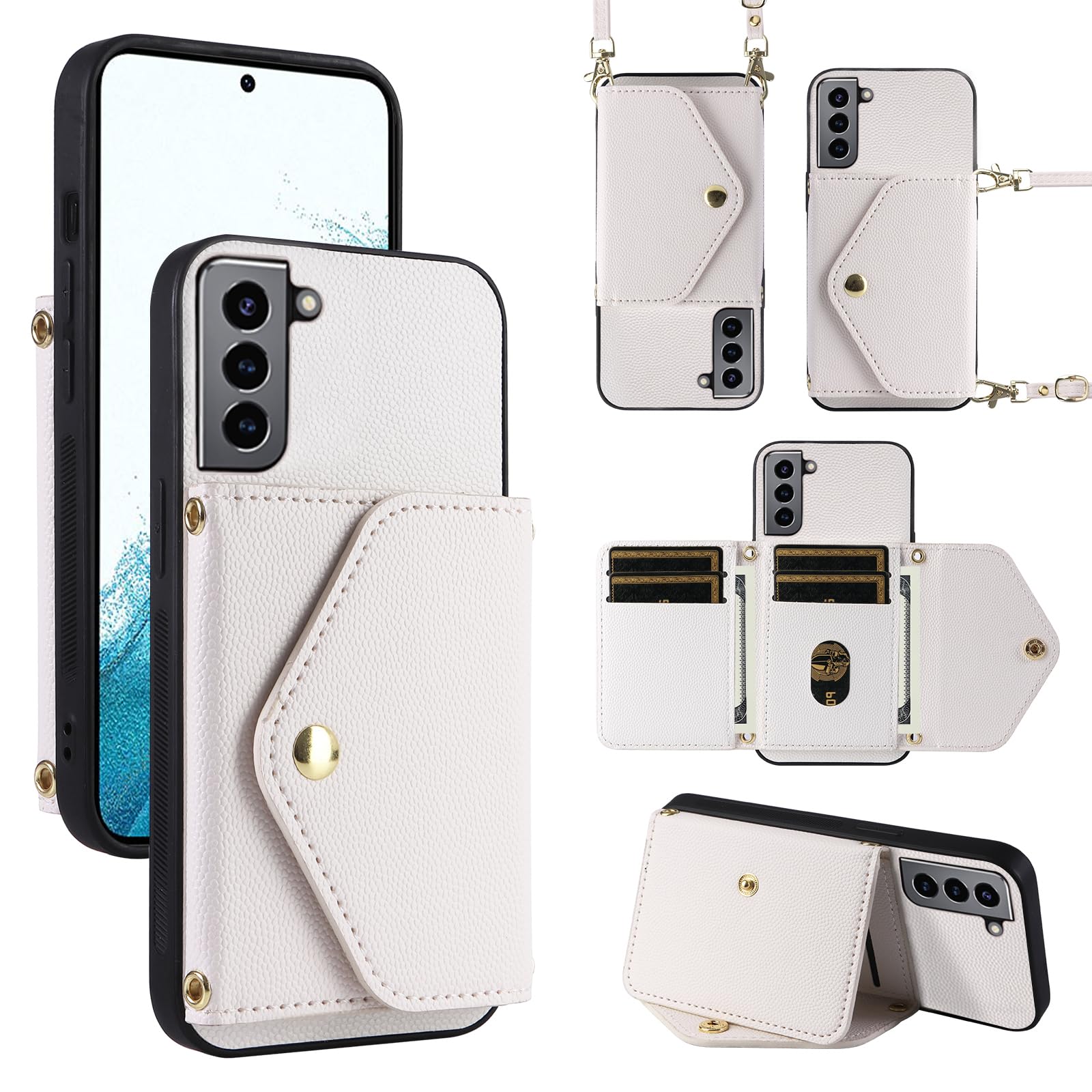 Dibosom Minimalist Wallet Case for Samsung Galaxy S21 5G 6.2 inch with Shoulder Strap,6 Card Slots Thin Slim Flip Purse,Credit Card Holder Stand